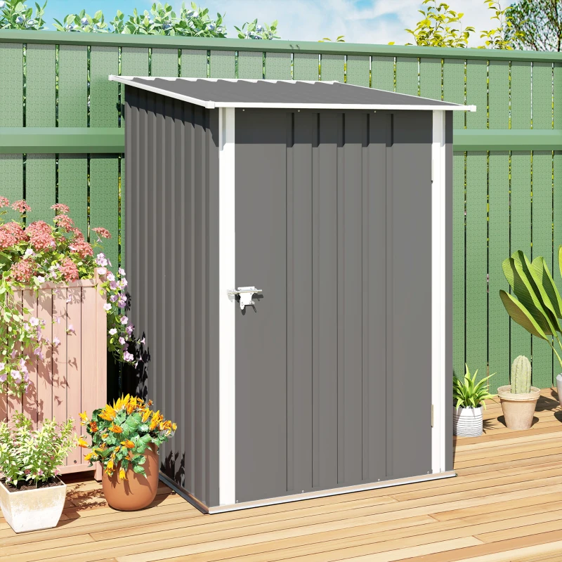 Outsunny Abrigo de Jardim 0,92 m² 100x103x160 cm de Aço Galvanizado com Porta Fechadura e Teto Inclinado  Cinza