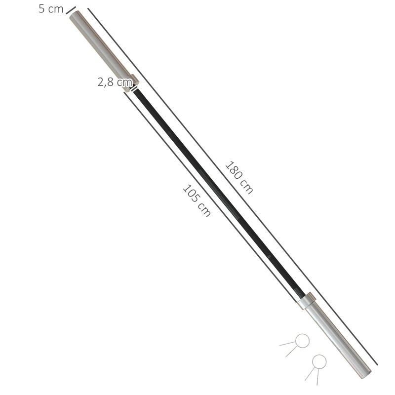 SPORTNOW Barra de Pesos de Aço180 cm Ø50 mm com 2 Grampos Carga 200 kg Barra Olimpica para Discos de Ø5 cm Prata e Preto