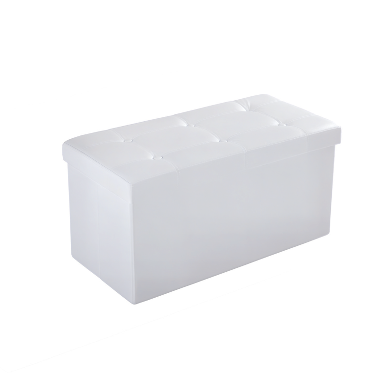 HOMCOM Folding Faux Leather Storage Cube Ottoman Bench Seat PU Rectangular Footrest Stool Box (Cream White)