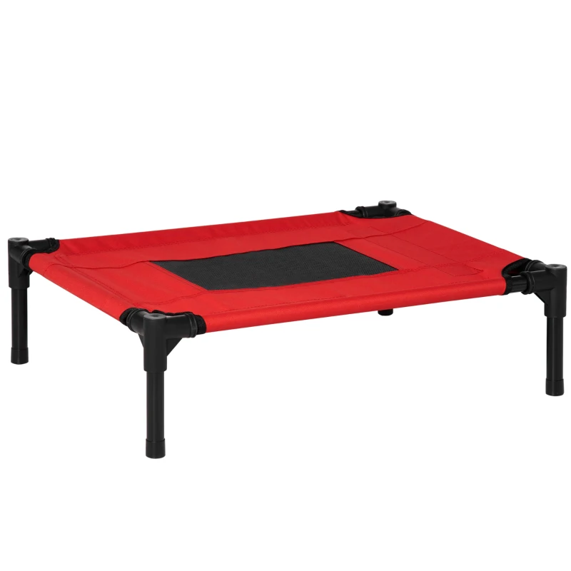 PawHut Cama Elevada para Perros Gatos Portátil Cama para Mascotas con Zona de Malla Transpirable y Tela Oxford para Interior Exterior 61x46x18 cm Rojo