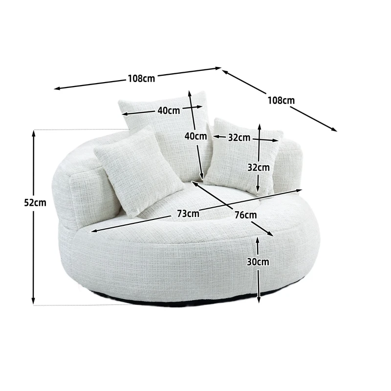 Lazy Sofa Bean Bag Chair with Memory Foam and Chenille Fabric, High Back Design with Three Pillows, 108L x 108W x 52H cm, Beige