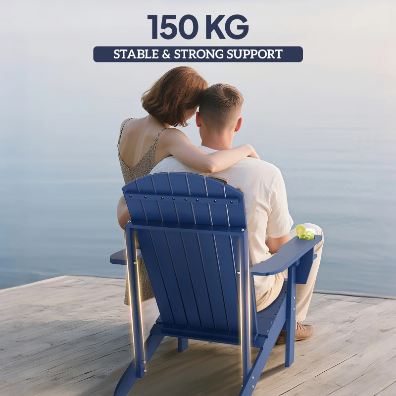 Outsunny Adirondack Tuinstoel met Bekerhouder Ligstoel Balkonstoel Massief Hout Blauw 97 x 72.5 x 93 cm