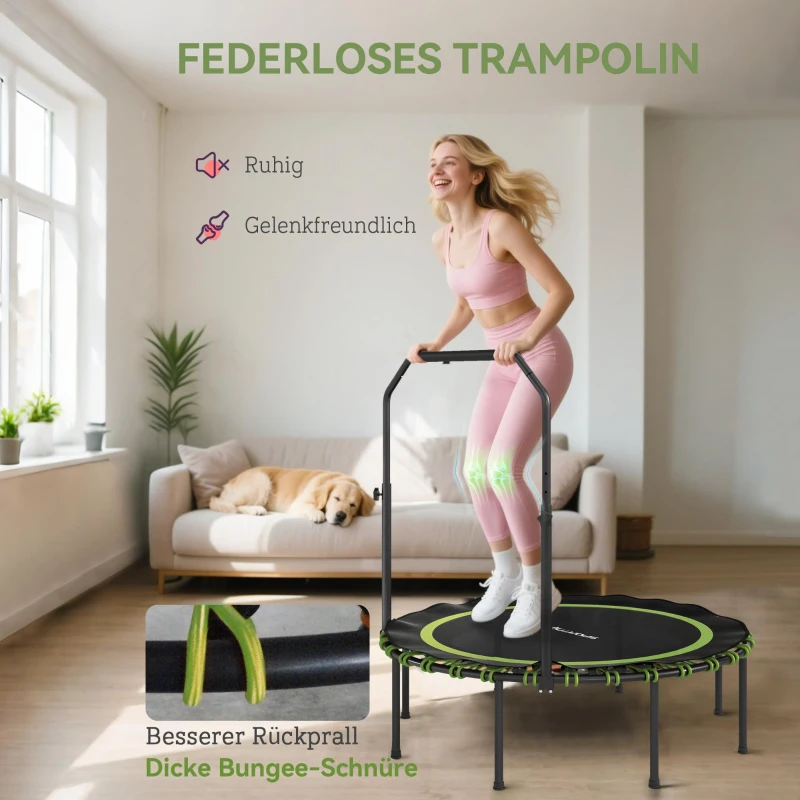 SPORTNOW Fitness-Trampolin met verstelbare leuning, Sport-Trampoline voor binnen en buiten, Staal, Kunststof, Groen