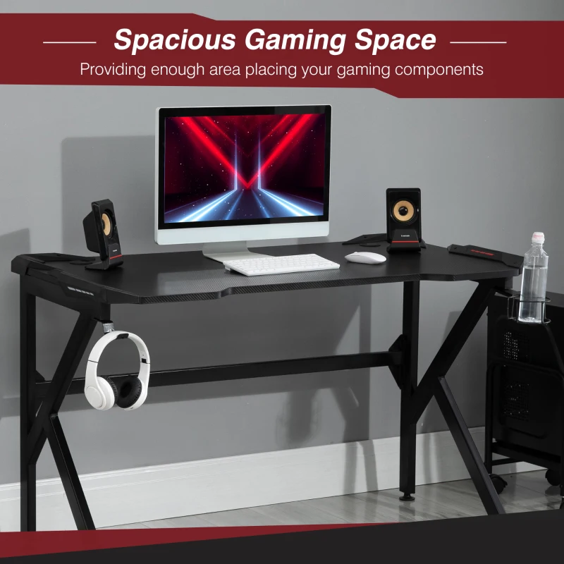 HOMCOM Gaming Desk with Headphone Hook and Cup Holder, 120 x 66 x 75cm Computer Table for Gaming Room, Black