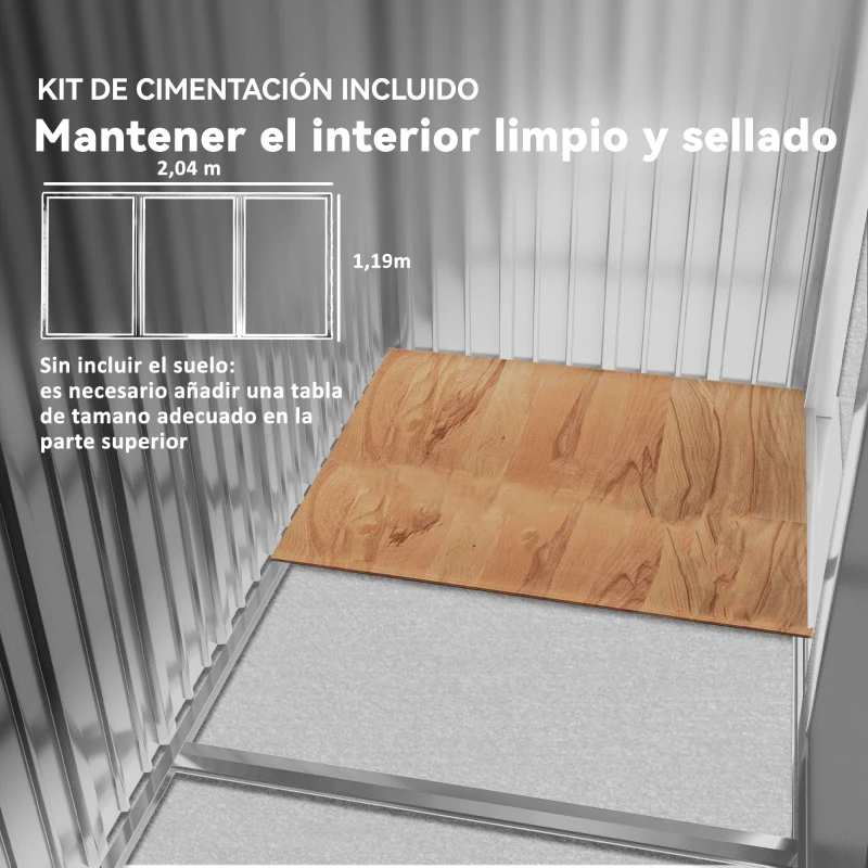 Outsunny Cobertizo de Jardín 2,42 m² 213x130x185 cm con 2 Puertas Corredizas Techo Inclinado y 4 Ventanas Efecto Madera