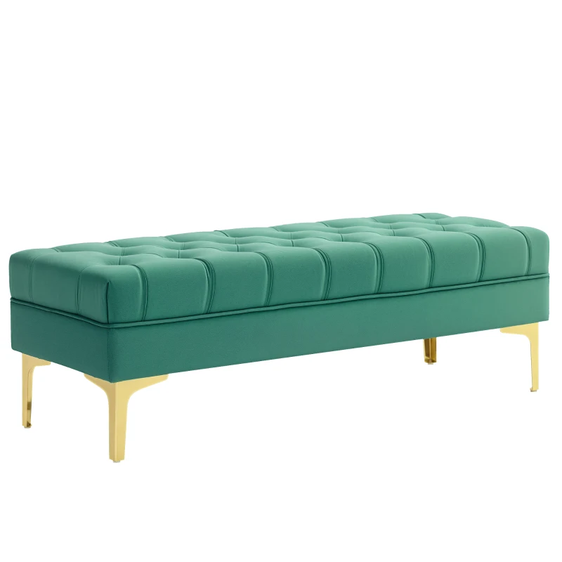 HOMCOM Bancă cu Husă Capitonată din Catifea cu Picioare Metalice pentru Hol, Coridor și Living, 118x45x42 cm, Verde