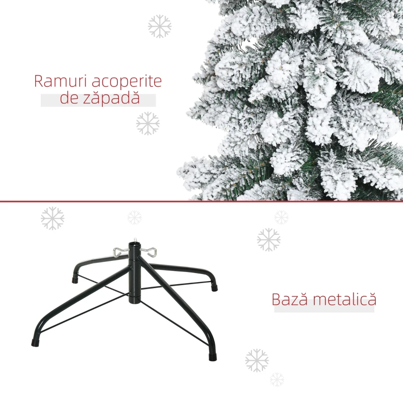 HOMCOM Pom de Crăciun Înzăpezit în 2 Secțiuni cu 395 de Ramuri din Metal și Plastic, 46x46x180cm, Verde