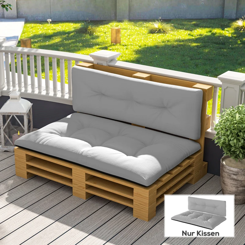 Outsunny Palettenkissen 2er Set Sitzkissen Palettenpolster mit Getuftetem Design Rückenlehne 120 x 77 x 10 cm Hellgrau