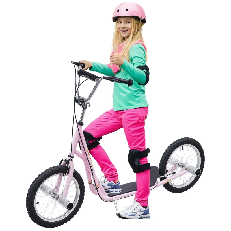 HOMCOM Trottinette patinette Grandes Roues pneumatiques Ø 41 cm avec pegs Rose