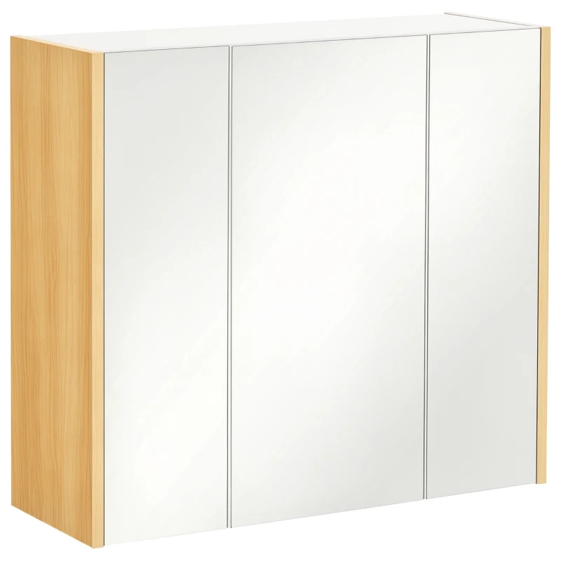 kleankin Armadietto Specchiera Bagno a 3 Ante con Mensole Regolabili, 68x22x60cm, Bianco