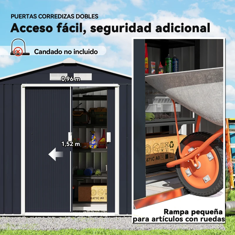 Outsunny Caseta de Jardín 213x130x185 cm Cobertizo Metálico de Exterior para Almacenamiento de Herramientas Gris Oscuro