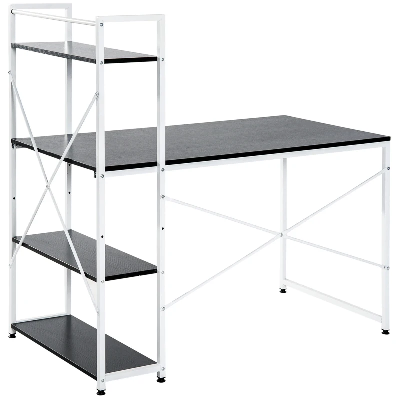 HOMCOM Computer Desk with Storage Shelves, Industrial Writing Table, Study Workstation for Home Office with Metal Frame, Black and White