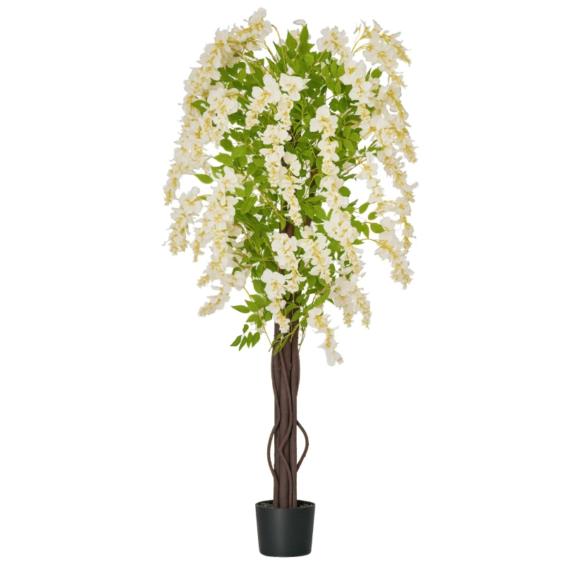 HOMCOM Artificial Realistic White Wisteria Tree Faux Decorative Plant in Nursery Pot for Indoor Décor, 160cm