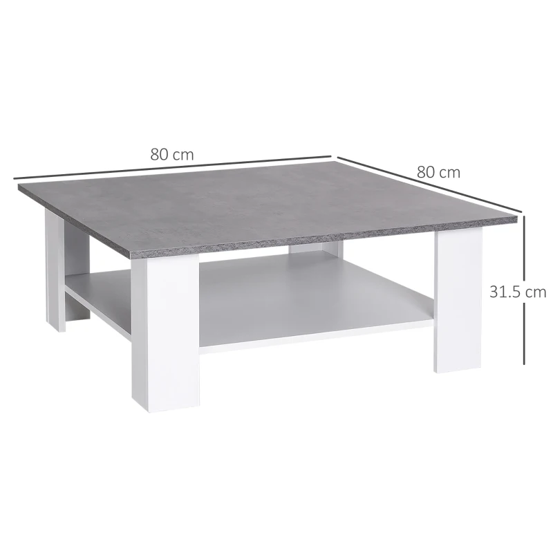 HOMCOM Square Coffee Table, 2 Tier Centre Table with Storage Shelf, Vintage Living Room Table, Cement Colour