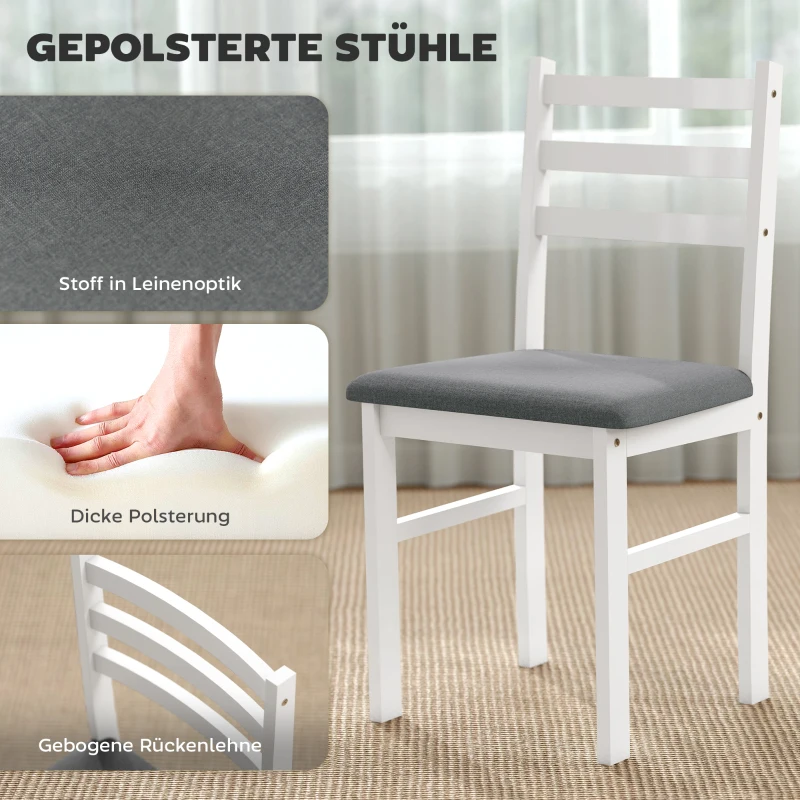 HOMCOM 3-delig Eettafelset met 2 Stoelen, Keukentafel voor compacte ruimtes, Geplofte stoelen, Ruimtebesparend, MDF, Wit(m-5)