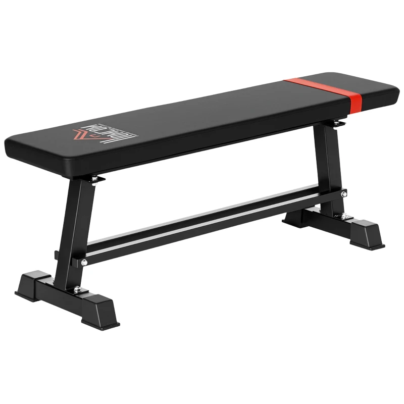 HOMCOM Banc de musculation plat avec rack de rangement d'haltères Cadre en acier Charge Max. 200 kg