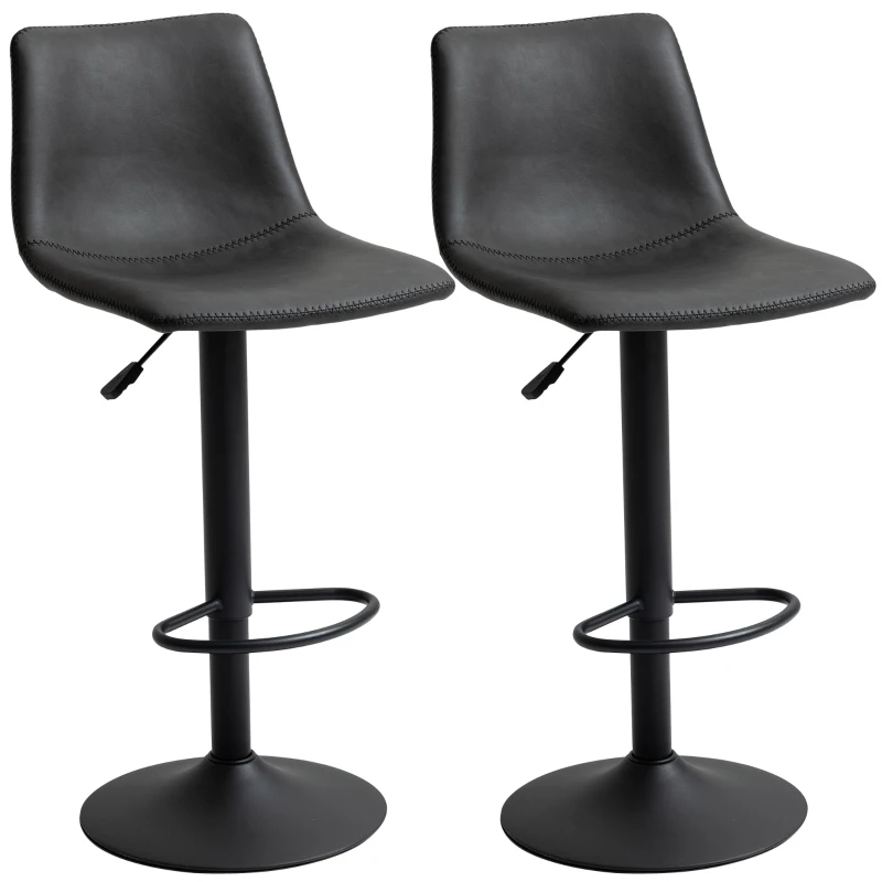 HOMCOM Lot de 2 tabourets de bar style vintage réglable pivotant avec repose-pieds revêtement synthétique - noir - hauteur réglable 90-110 cm
