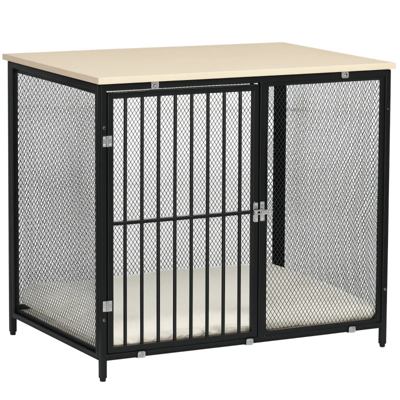 PawHut Dog Cage Side Table, with Cushion, for Small and Medium Dogs