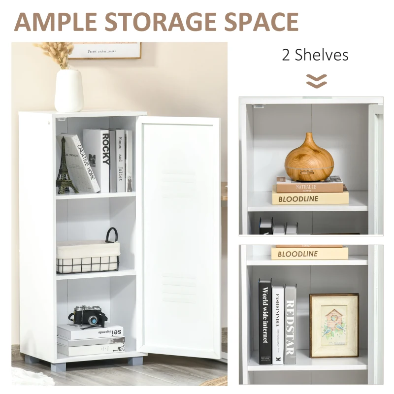 HOMCOM Vertical File Cabinet, Mobile Filing Cabinet with 3-Tier Cabinet and Metal Louvred Door for Home Office, White