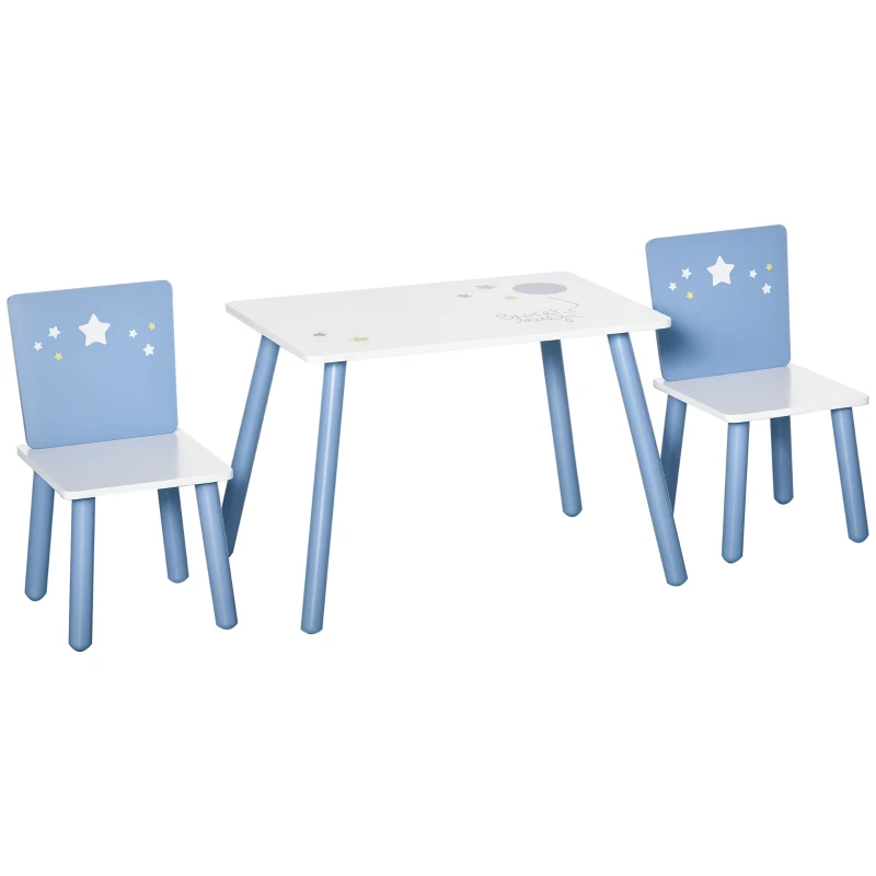HOMCOM Tavolo e Sedie per Bambini, Tavolino per Bambini 2-4 Anni, in Legno Azzurro e Bianco, Set 3 Pezzi