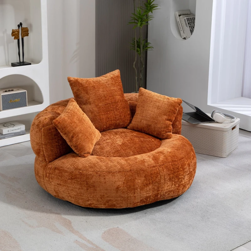 High Back Bean Bag Chair with Memory Foam Filling, Chenille Fabric, No Assembly Required, 108L x 108W x 52H cm, Orange