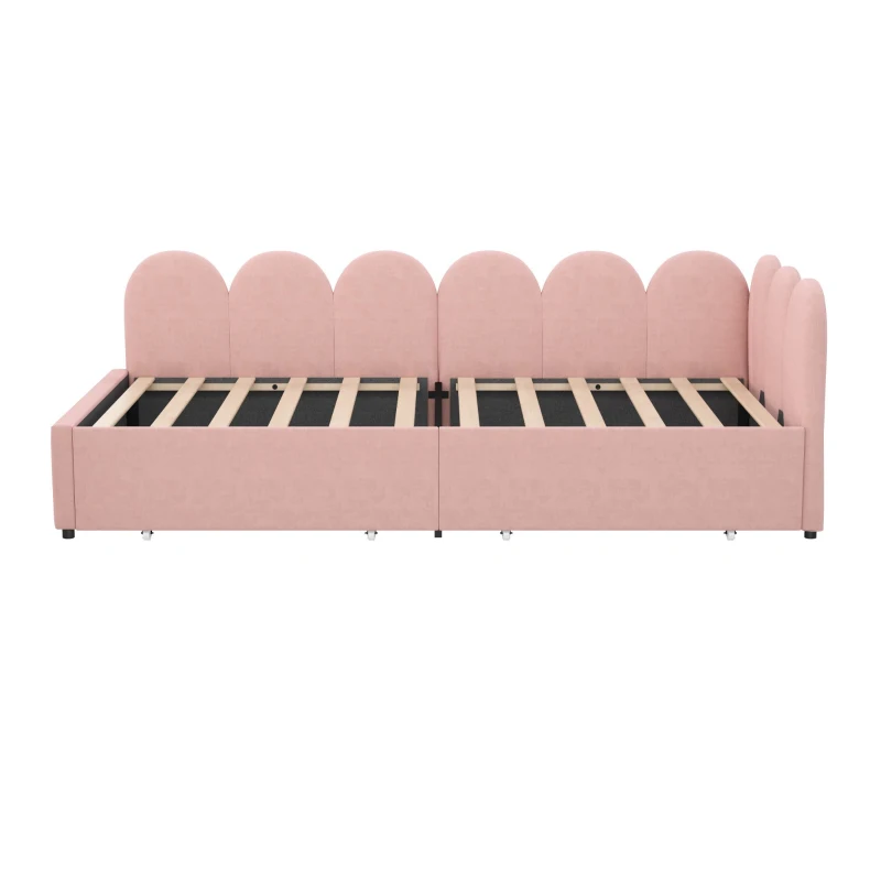 Single Velvet Daybed with Two Storage Drawers, Modern Youth Bed Frame with Wooden Slats, Easy Assembly, 202L x 97W x 73H cm, Pink