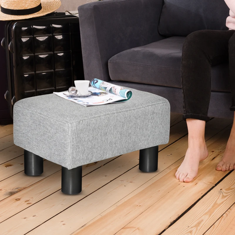 HOMCOM Footstool, Linen Upholstered Footrest, Small Ottoman Foot Rest with Wooden Frame for Living Room, 40 x 30 x 24cm, Grey(m-5)