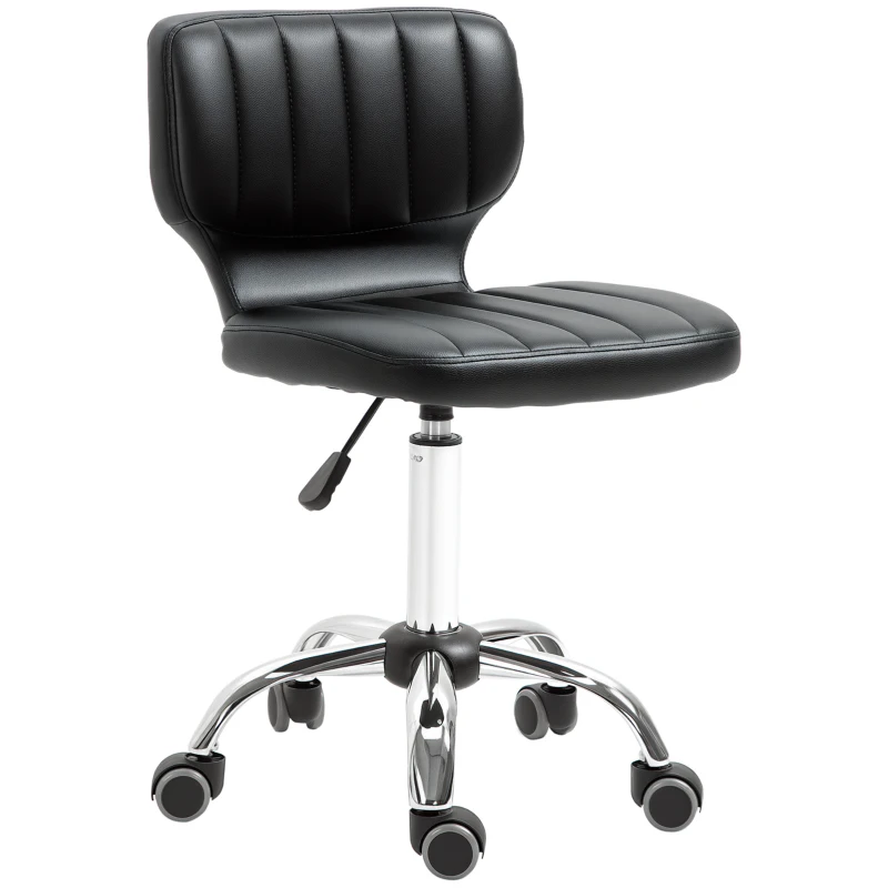 HOMCOM Tabouret à roulettes - tabouret de travail pivotant 360° - - tabouret ergonomique - hauteur assise réglable 47-62 cm - revêtement synthétique matelassé noir métal chromé