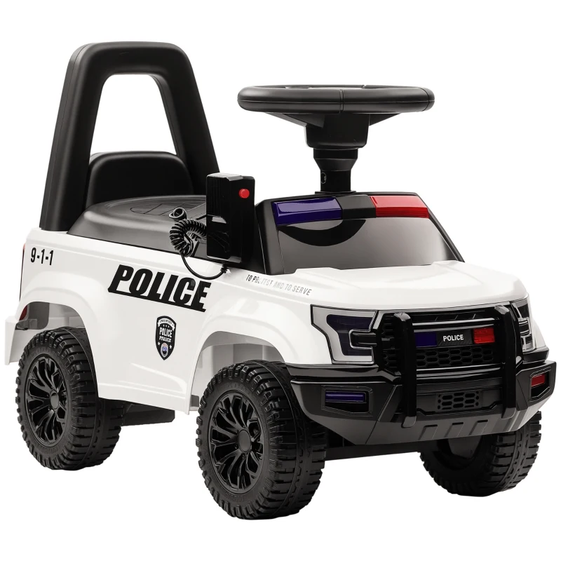 HOMCOM Coche Correpasillos de Policía para Bebé Coche sin Pedales con Megáfono y Almacenaje Oculto 62x29x43 cm Blanco