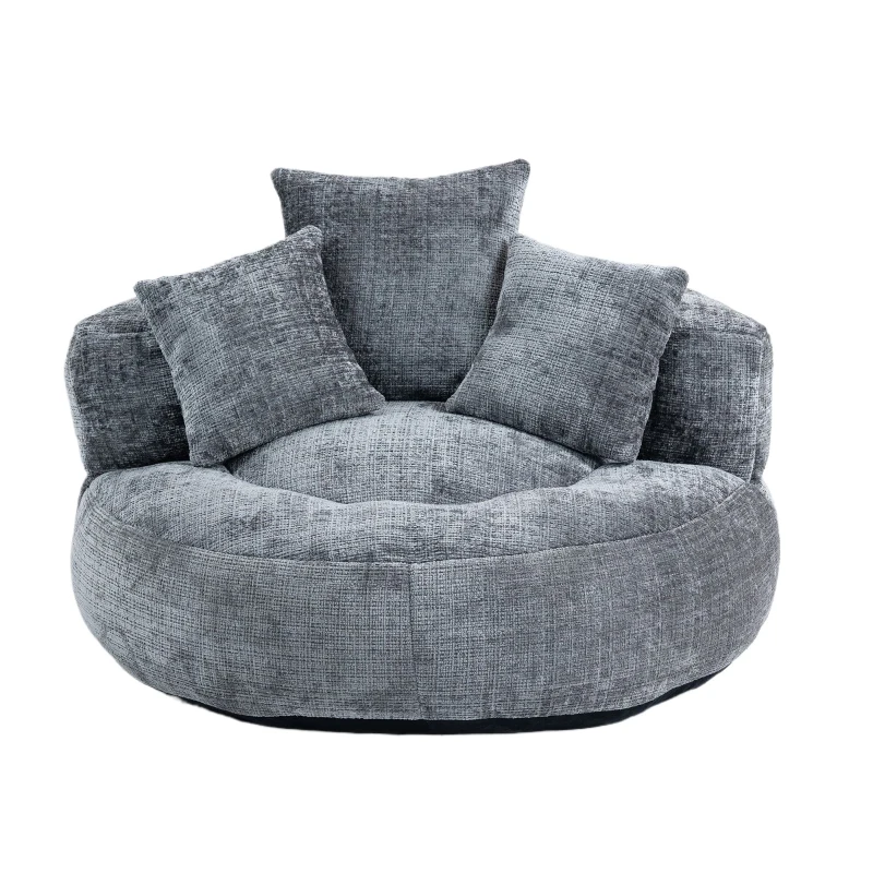 Chenille Bean Bag Chair with Memory Foam Filling, High Back Lounger with Three Pillows for Adults and Kids, 108L x 108W x 52H cm, Gray