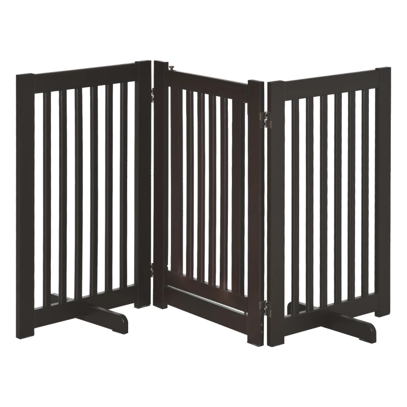 PawHut Valla para Mascotas Plegable de 3 Paneles con 1 Puerta y Patas de Apoyo para Pasillo Escalera 155x35,5x76 cm Café