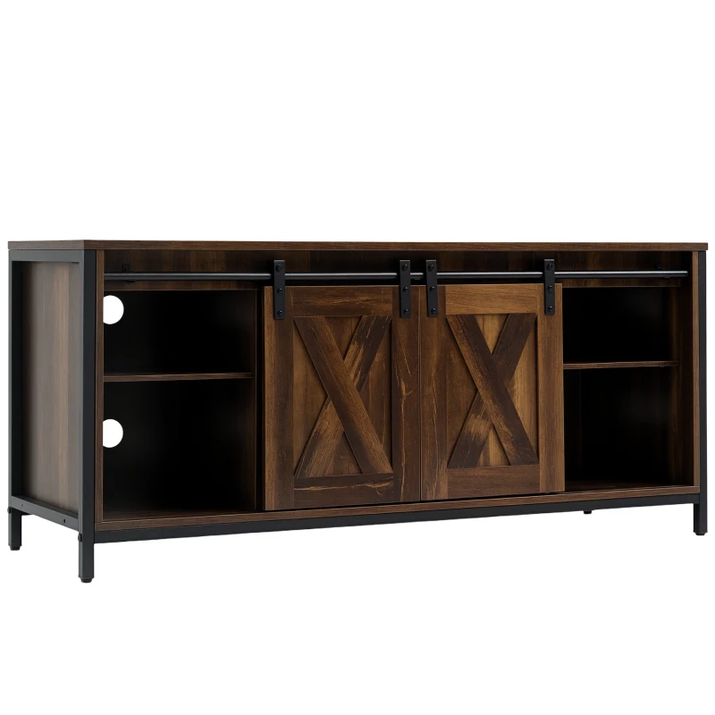 HOMCOM TV-Bank TV-Schrank mit Schiebetüren im Industrial Design 120 x 40 x 54cm Braun+Schwarz