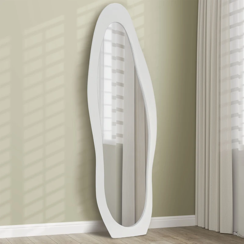 HOMCOM Wavy Velvet-Feel Full Length Mirror - White