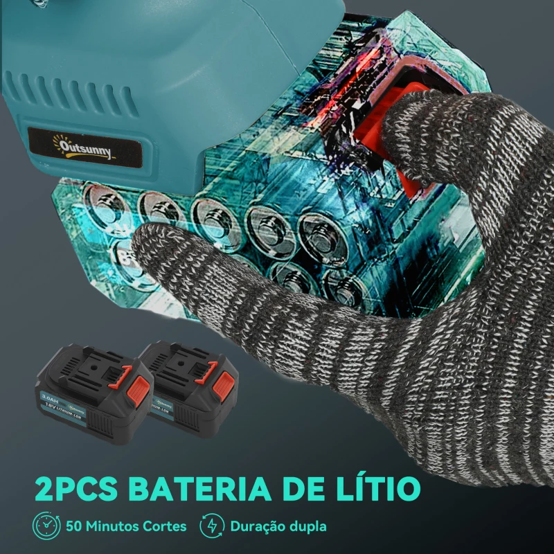 Outsunny Mini Motosserra a Bateria 8 Polegadas 6000mAh Motosserra Elétrica com Motor sem Escovas de 580W 2 Baterias 42x29x10,5 cm Azul