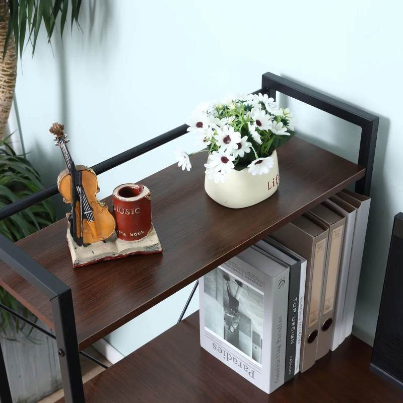 HOMCOM Computer Desk with Storage Shelves, Industrial Writing Table, Study Workstation for Home Office with Metal Frame, Walnut and Black(m-8)