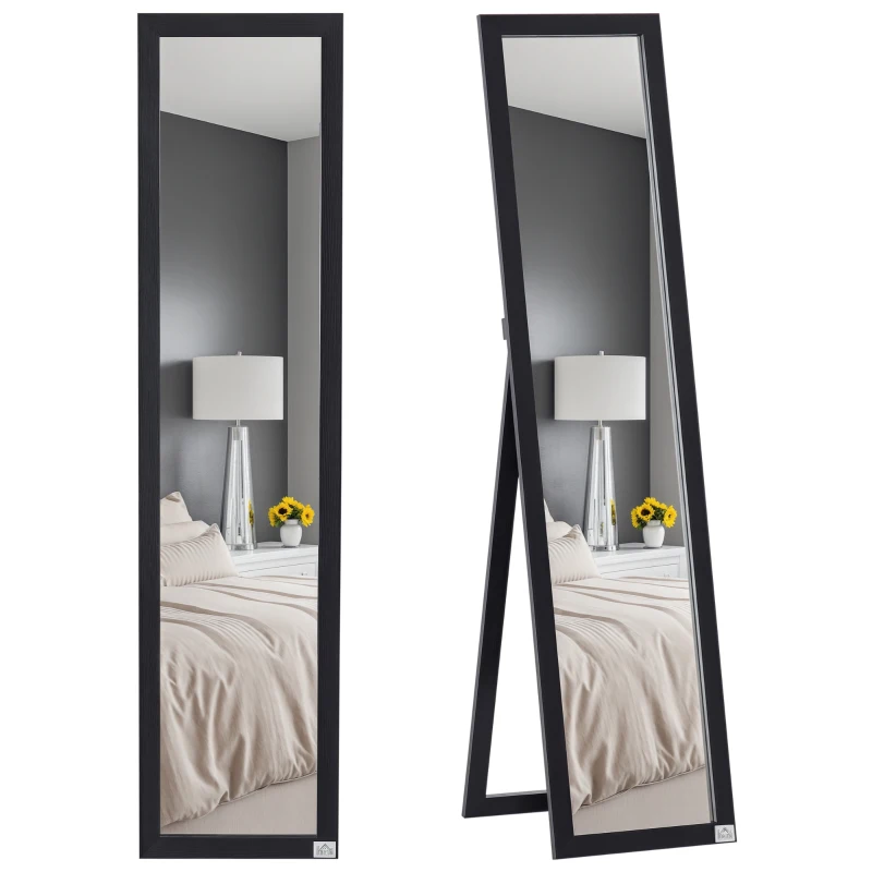 HOMCOM Specchio da Terra e Parete con Supporto Richiudibile e Cornice in MDF, 37x48x152cm, Nero