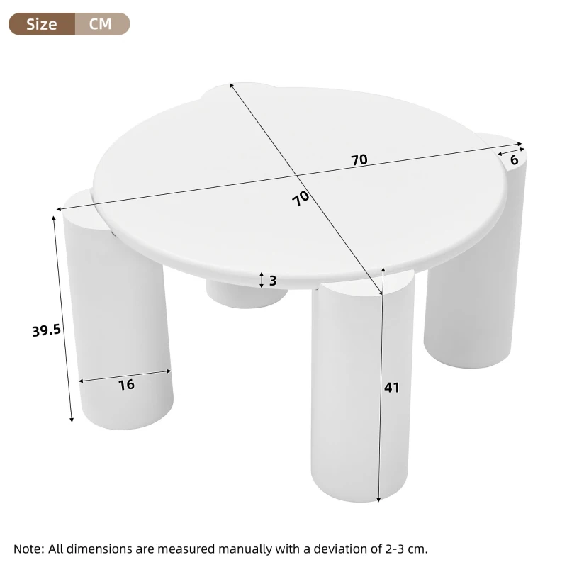 Modern Centre Table with Sturdy Support and Easy Assembly, Round Coffee Table, Smooth Rounded Edges, 70L x 70W x 39.5H cm, White
