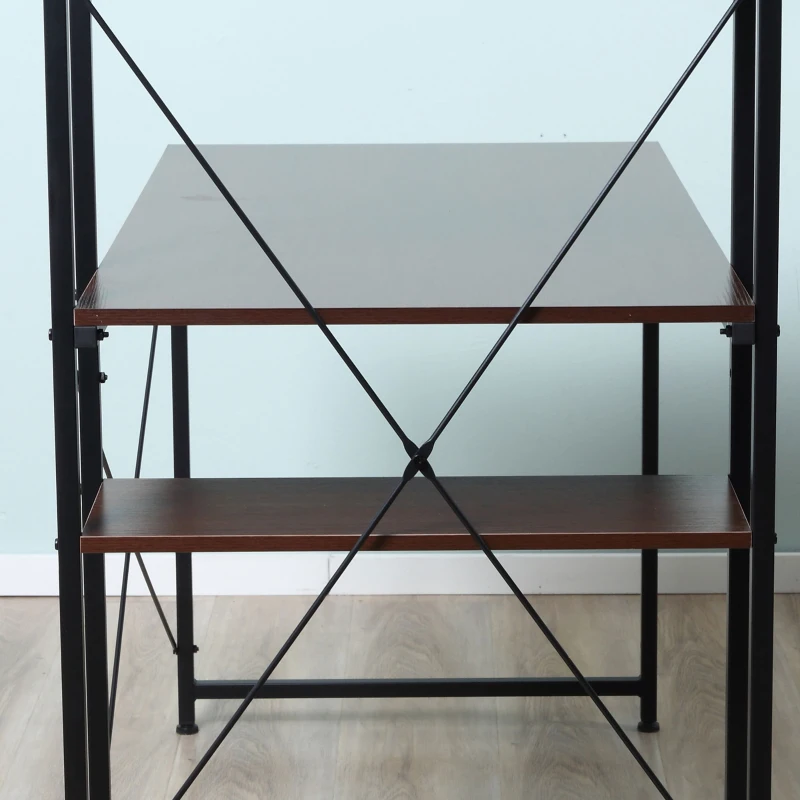 HOMCOM Computer Desk with Storage Shelves, Industrial Writing Table, Study Workstation for Home Office with Metal Frame, Walnut and Black(m-7)