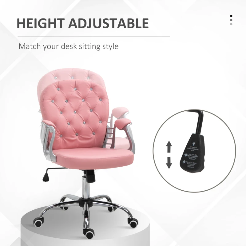 Vinsetto PU Leather Office Chair, Computer Desk Chair with Adjustable Height and Tufted Back, Pink