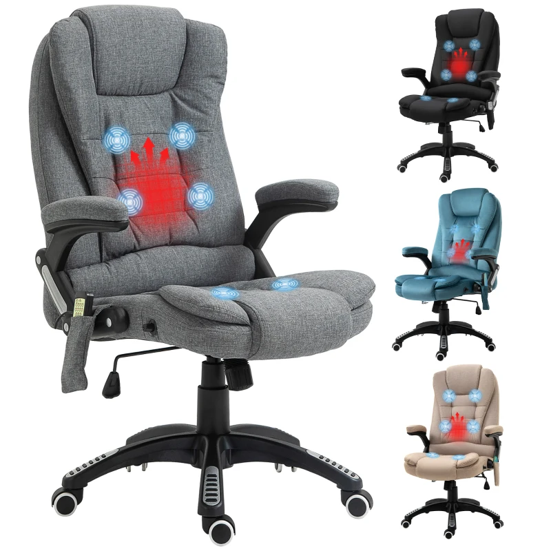 Vinsetto Silla de Masaje con 6 Puntos de Masaje con Función de Calefacción Altura Ajustable y Ruedas 68x72x110-120 cm Gris