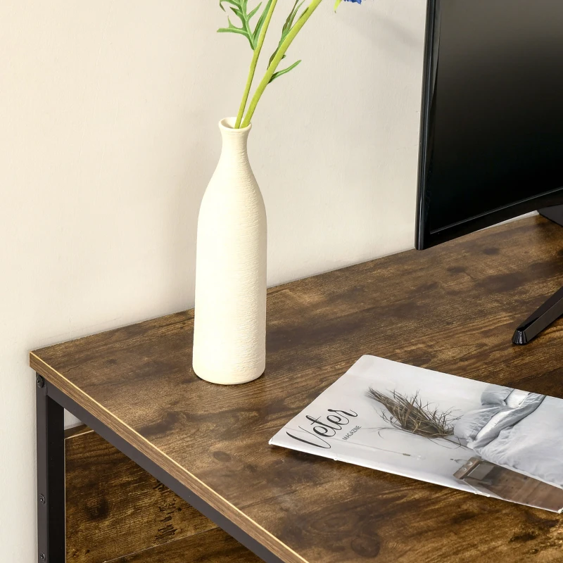 HOMCOM Computer Desk with Storage Shelf, CPU Stand and Steel Frame for Home Office, Study Workstation, Rustic Brown