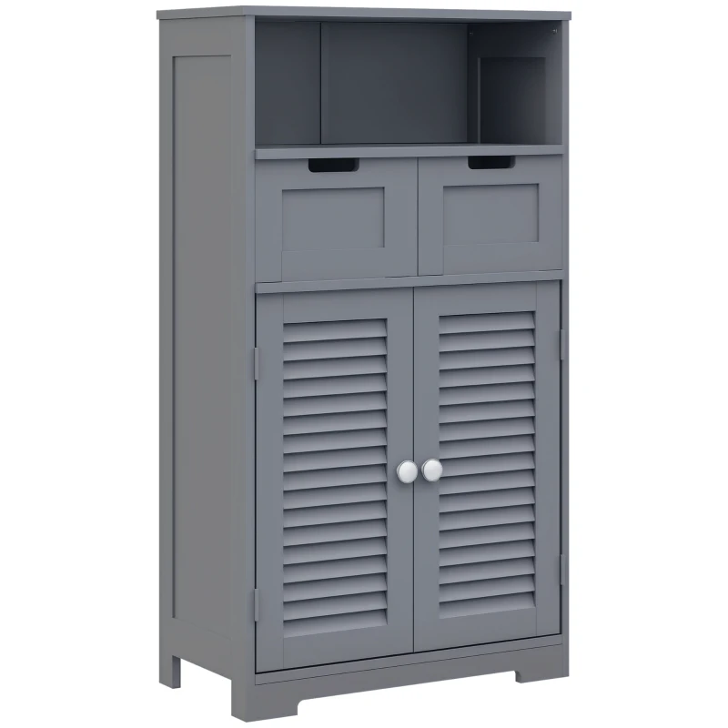 kleankin Three-Part Bathroom Storage Unit, with Shelf, Drawers & Cupboard - Grey