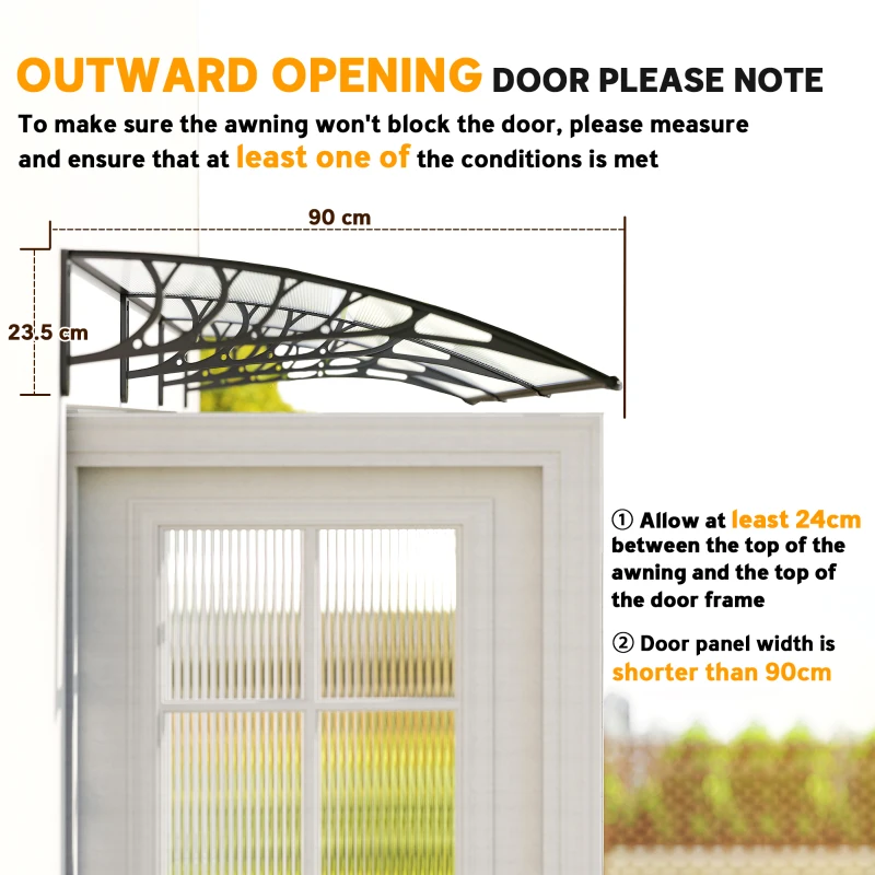 Outsunny Vordach Beschermkap, Zon- en Regenbescherming, inclusief Wandbevestiging, 295x90 cm, Wit
