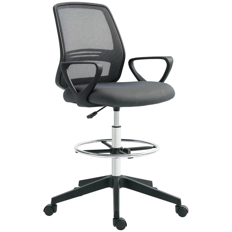 Vinsetto 102.5-126cm Draughtsman Office Chair, with Footrest - Grey