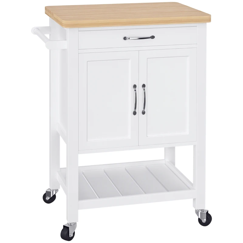 HOMCOM Carrello da Cucina Salvaspazio con Cassetto Armadietto e Ripiano, Mobile Cucina Carrello da Portata con 4 Ruote per Sala da Pranzo, Bianco