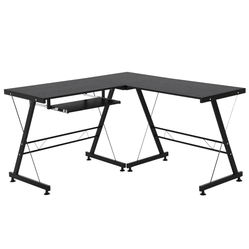 HOMCOM Computertisch Schreibtisch flexible Arbeitsstation MDF Stahl Schwarz 210 x 50 x 73,5 cm
