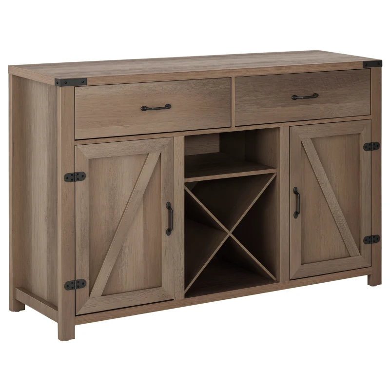 HOMCOM Freestanding Rustic Style Side Cabinet Multi-Storage w/ 2 Drawers&Cupboards Home Dining Furniture Bronze-Tone 140L x 39W x 58H cm