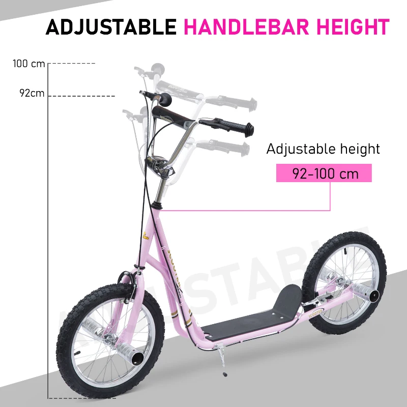 HOMCOM Stunt Scooter, Kids Scooter with Big Wheels, Adjustable Height, Dual Brakes, for Ages 5 Years+, Pink