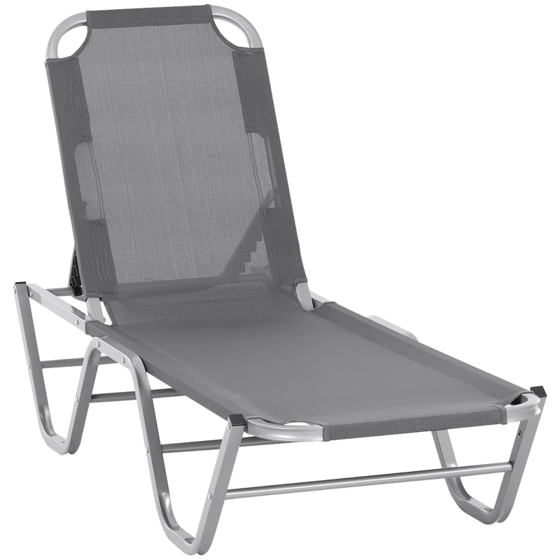 Outsunny Bain de Soleil transat Chaise Longue Design Contemporain Dossier inclinable Multi-Positions aluminium textilène dim. 163L x 58,5I x 91H cm Gris