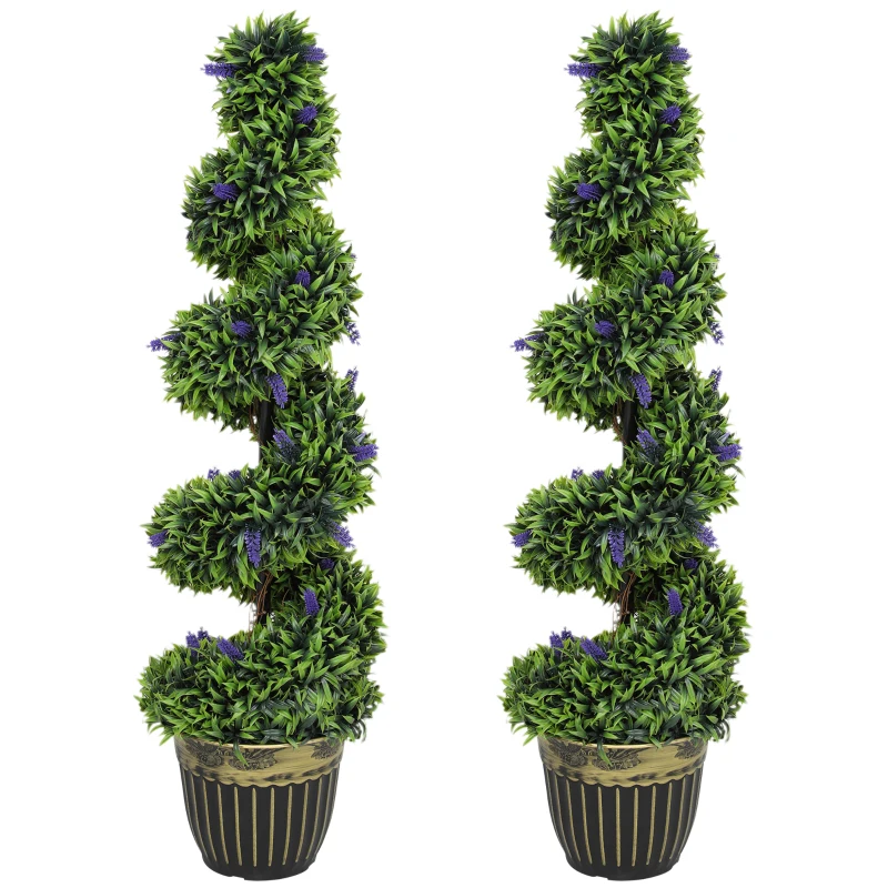 HOMCOM Tweedelige Kunstplanten-set, Spiraldesign, Cementsokkel, Groen